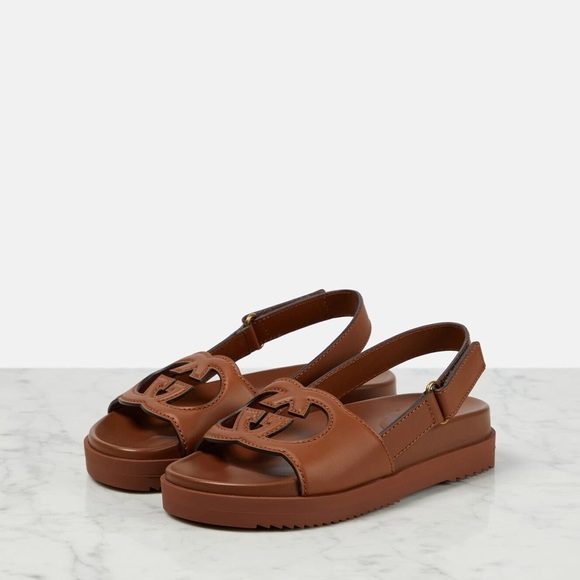 NWT Gucci Interlocking G Brown Leather Platform Sandals - Picture 1 of 14